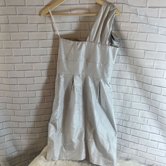 Lynn Lugo Dove Grey Silk One Shoulder Dress Sz 0 - Picture 2 of 7